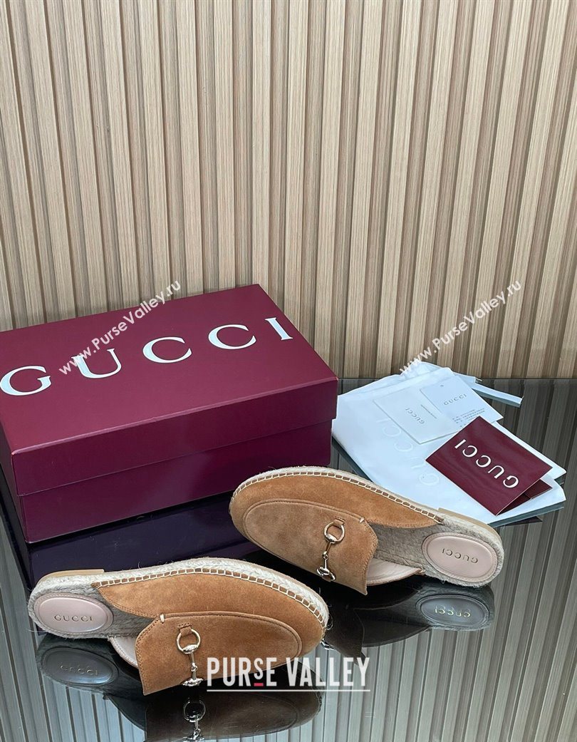 Gucci Suede Flat Espadrille Mules with Horsebit Light Brown 2025 GG121805 (MD-251218120)
