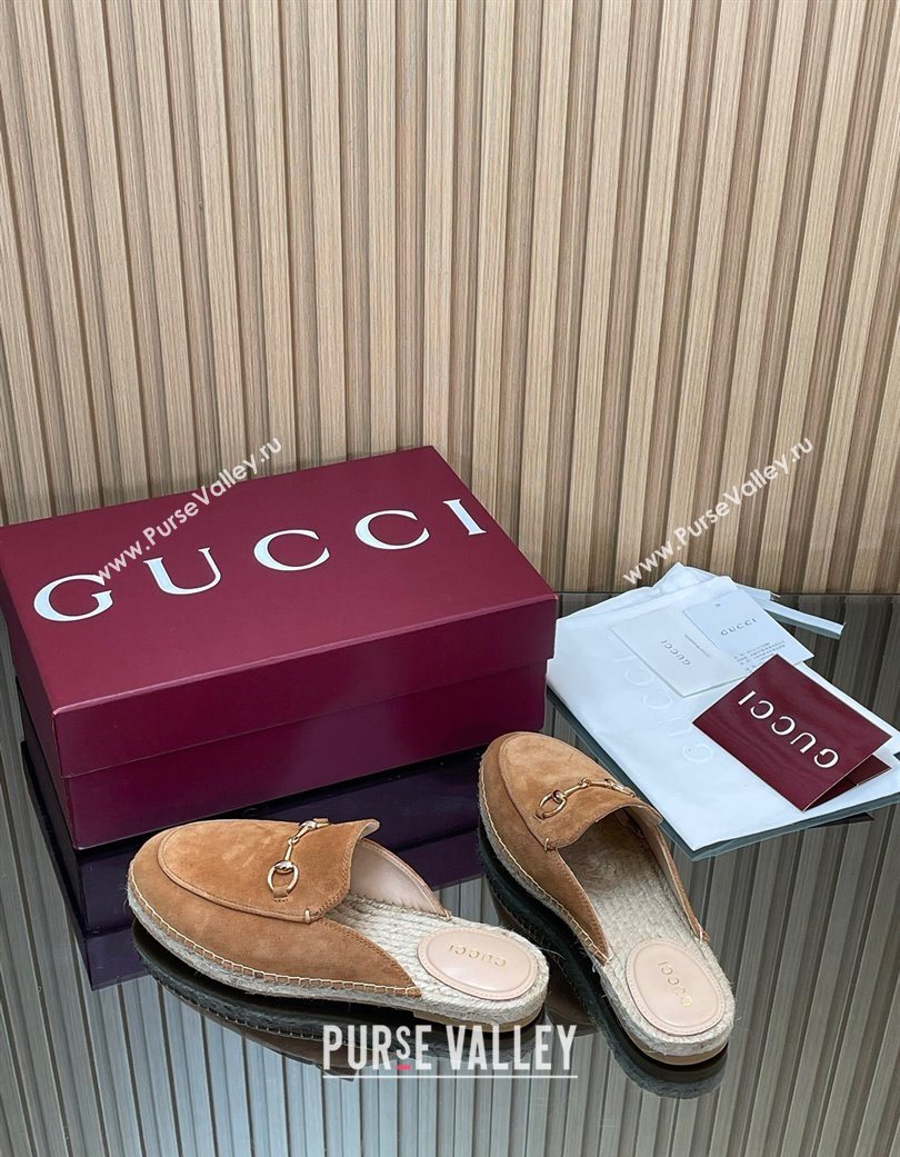 Gucci Suede Flat Espadrille Mules with Horsebit Light Brown 2025 GG121805 (MD-251218120)