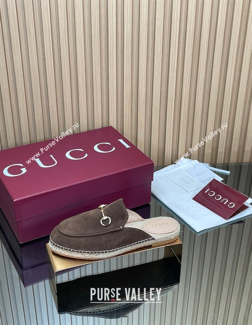 Gucci Suede Flat Espadrille Mules with Horsebit Chocolate Brown 2025 GG121805 (MD-251218121)