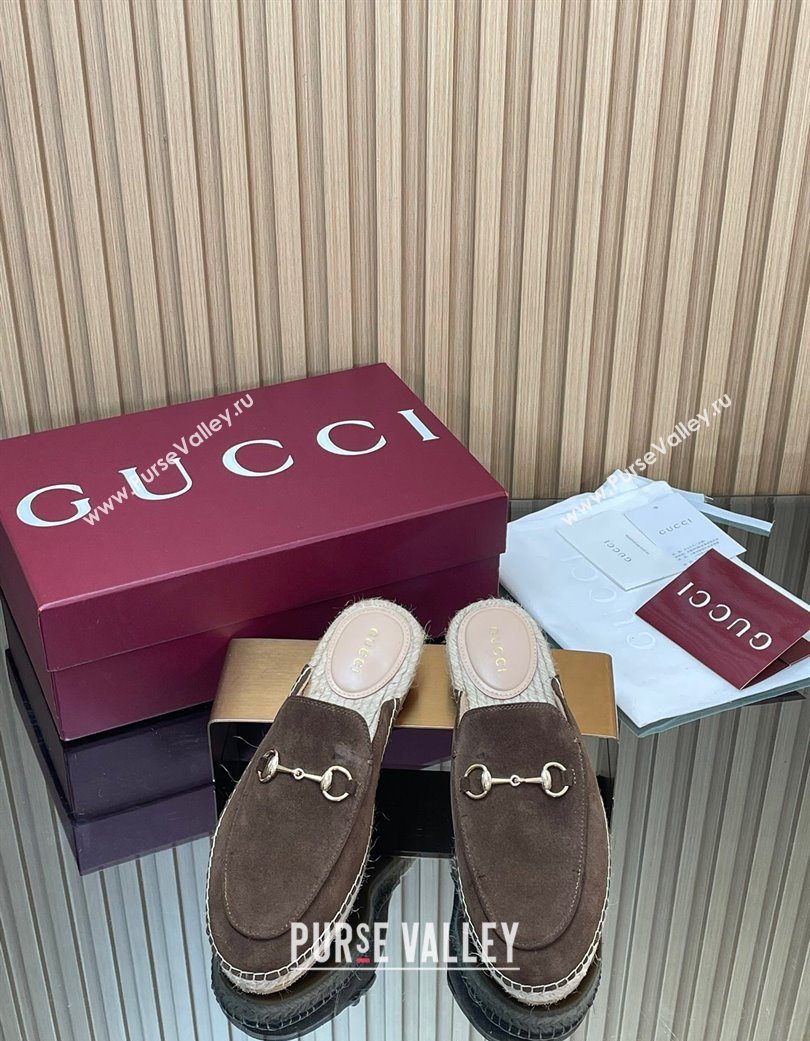 Gucci Suede Flat Espadrille Mules with Horsebit Chocolate Brown 2025 GG121805 (MD-251218121)