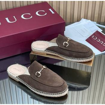 Gucci Suede Flat Espadrille Mules with Horsebit Chocolate Brown 2025 GG121805 (MD-251218121)