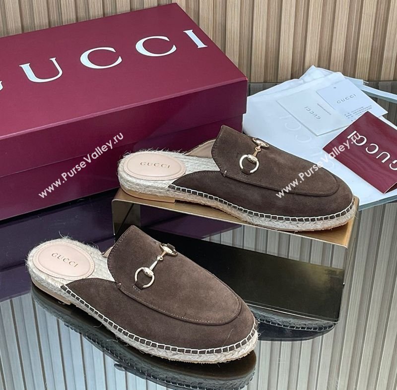 Gucci Suede Flat Espadrille Mules with Horsebit Chocolate Brown 2025 GG121805 (MD-251218121)