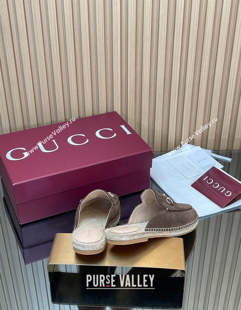 Gucci Suede Flat Espadrille Mules with Horsebit Chocolate Brown 2025 GG121805 (MD-251218121)