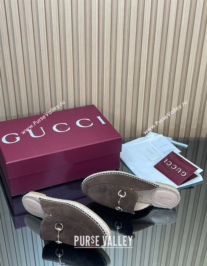 Gucci Suede Flat Espadrille Mules with Horsebit Chocolate Brown 2025 GG121805 (MD-251218121)