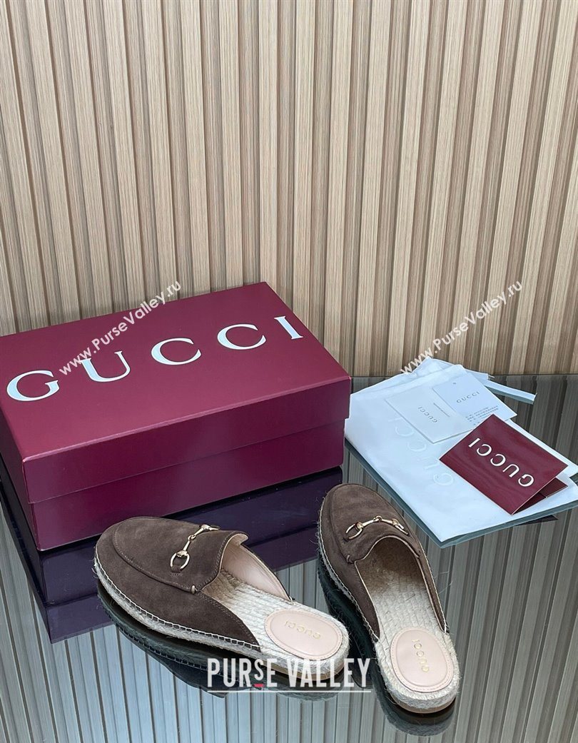 Gucci Suede Flat Espadrille Mules with Horsebit Chocolate Brown 2025 GG121805 (MD-251218121)