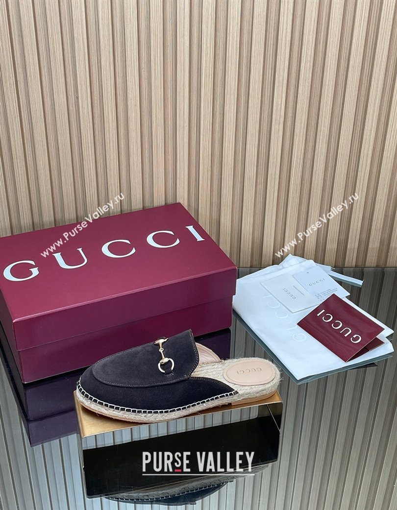 Gucci Suede Flat Espadrille Mules with Horsebit Dark Brown 2025 GG121805 (MD-251218122)