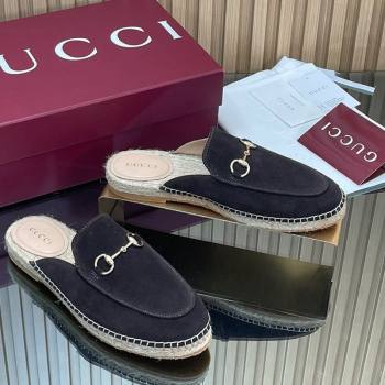 Gucci Suede Flat Espadrille Mules with Horsebit Dark Brown 2025 GG121805 (MD-251218122)