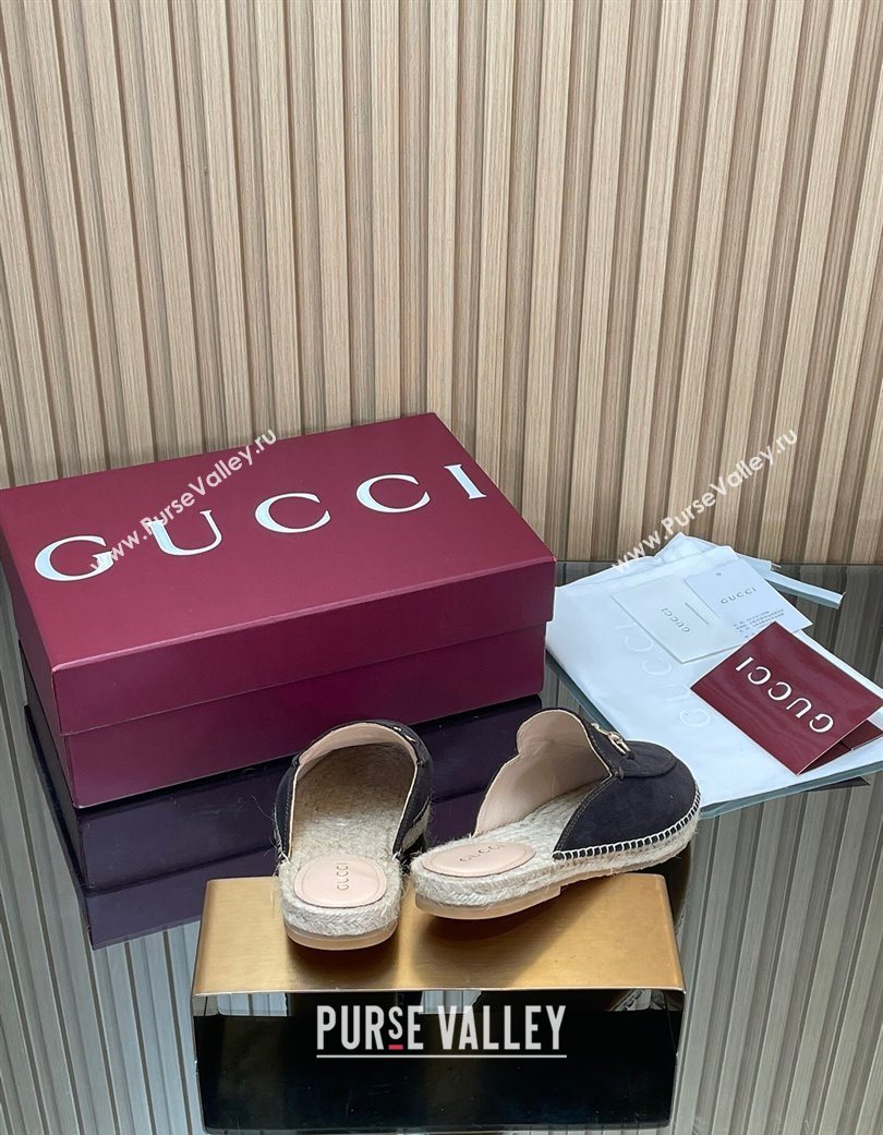 Gucci Suede Flat Espadrille Mules with Horsebit Dark Brown 2025 GG121805 (MD-251218122)