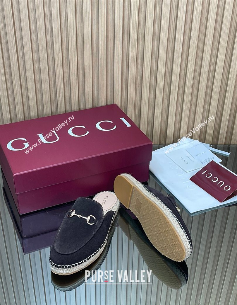 Gucci Suede Flat Espadrille Mules with Horsebit Dark Brown 2025 GG121805 (MD-251218122)
