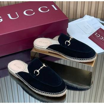 Gucci Suede Flat Espadrille Mules with Horsebit Black 2025 GG121805 (MD-251218123)