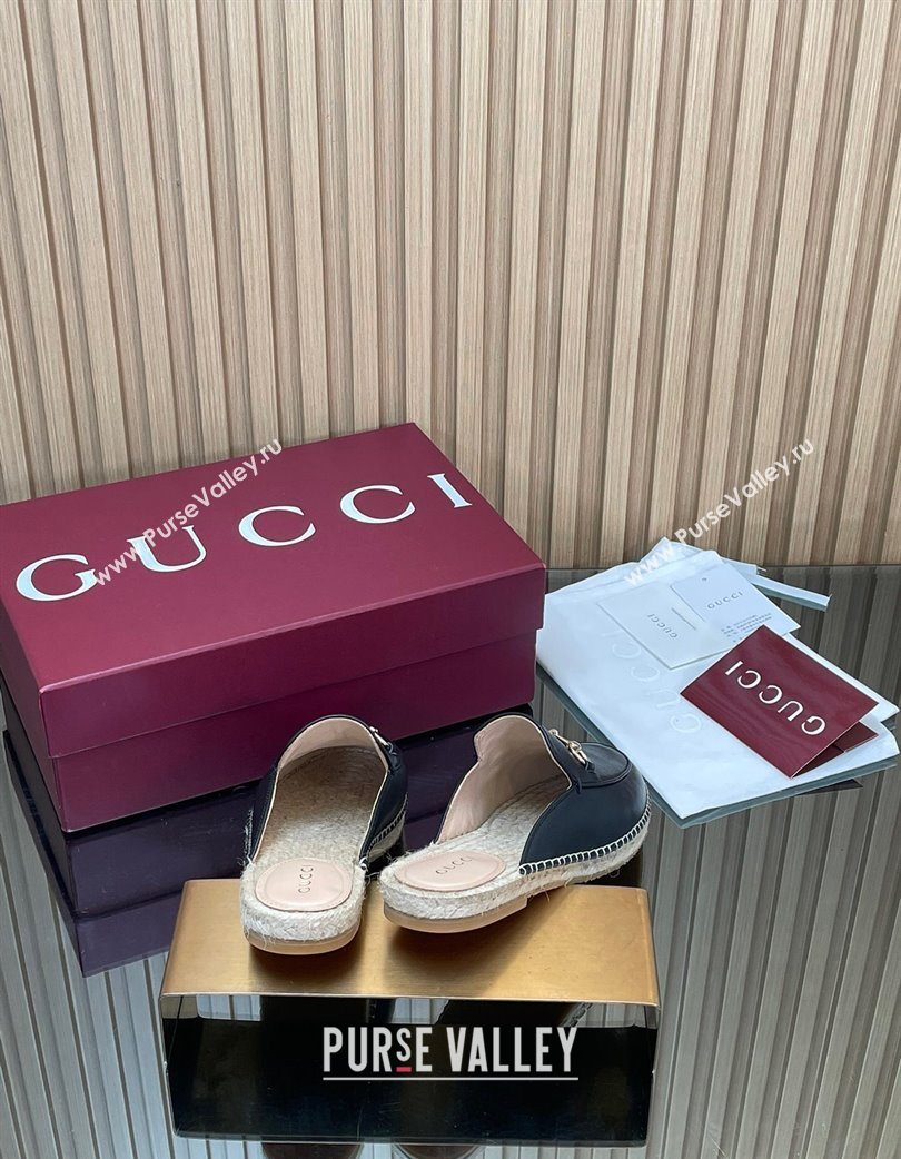 Gucci Calf Leather Flat Espadrille Mules with Horsebit Black 2025 GG121805 (MD-251218124)