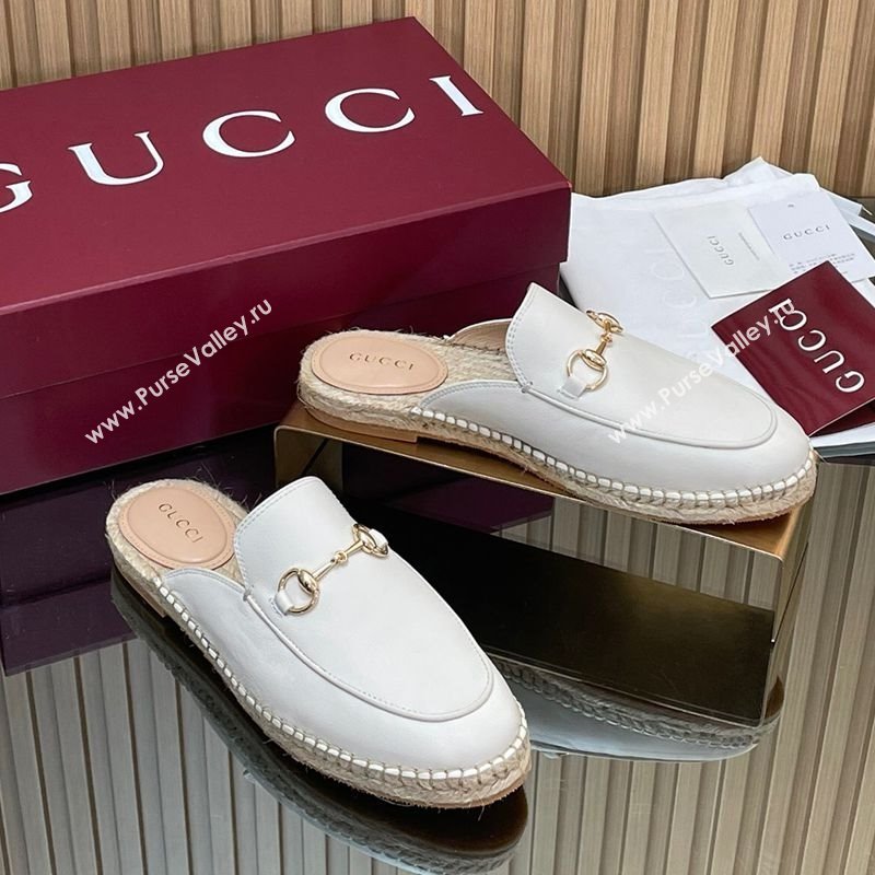 Gucci Suede Flat Espadrille Mules with Horsebit White 2025 GG121805 (MD-251218125)