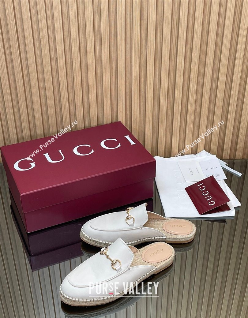 Gucci Suede Flat Espadrille Mules with Horsebit White 2025 GG121805 (MD-251218125)