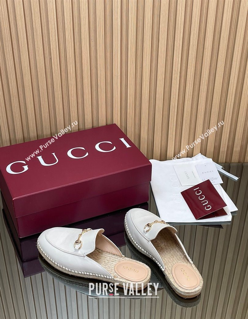 Gucci Suede Flat Espadrille Mules with Horsebit White 2025 GG121805 (MD-251218125)