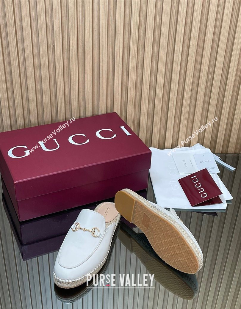 Gucci Suede Flat Espadrille Mules with Horsebit White 2025 GG121805 (MD-251218125)