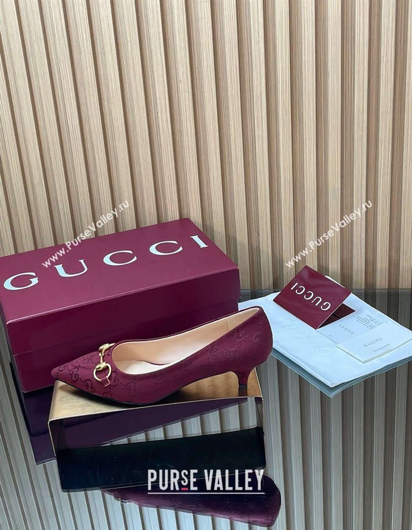 Gucci GG Canvas Pumps 4.5cm with Horsebit Burgundy 2025 853466 (MD-251218058)