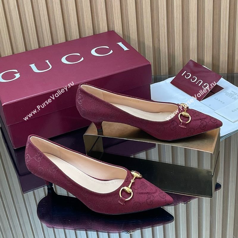 Gucci GG Canvas Pumps 4.5cm with Horsebit Burgundy 2025 853466 (MD-251218058)