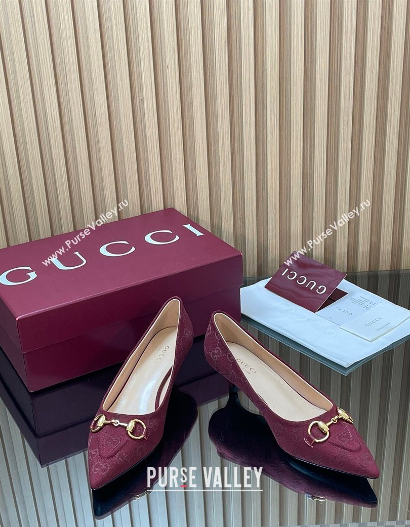 Gucci GG Canvas Pumps 4.5cm with Horsebit Burgundy 2025 853466 (MD-251218058)