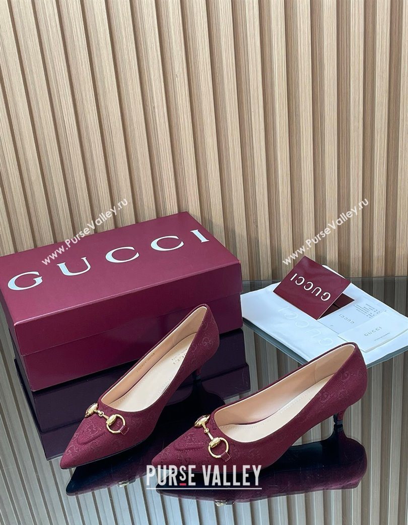 Gucci GG Canvas Pumps 4.5cm with Horsebit Burgundy 2025 853466 (MD-251218058)