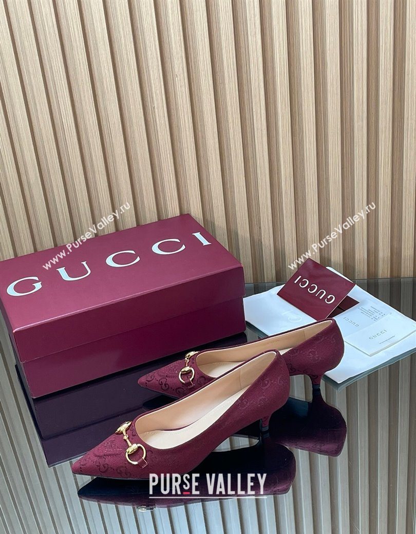 Gucci GG Canvas Pumps 4.5cm with Horsebit Burgundy 2025 853466 (MD-251218058)