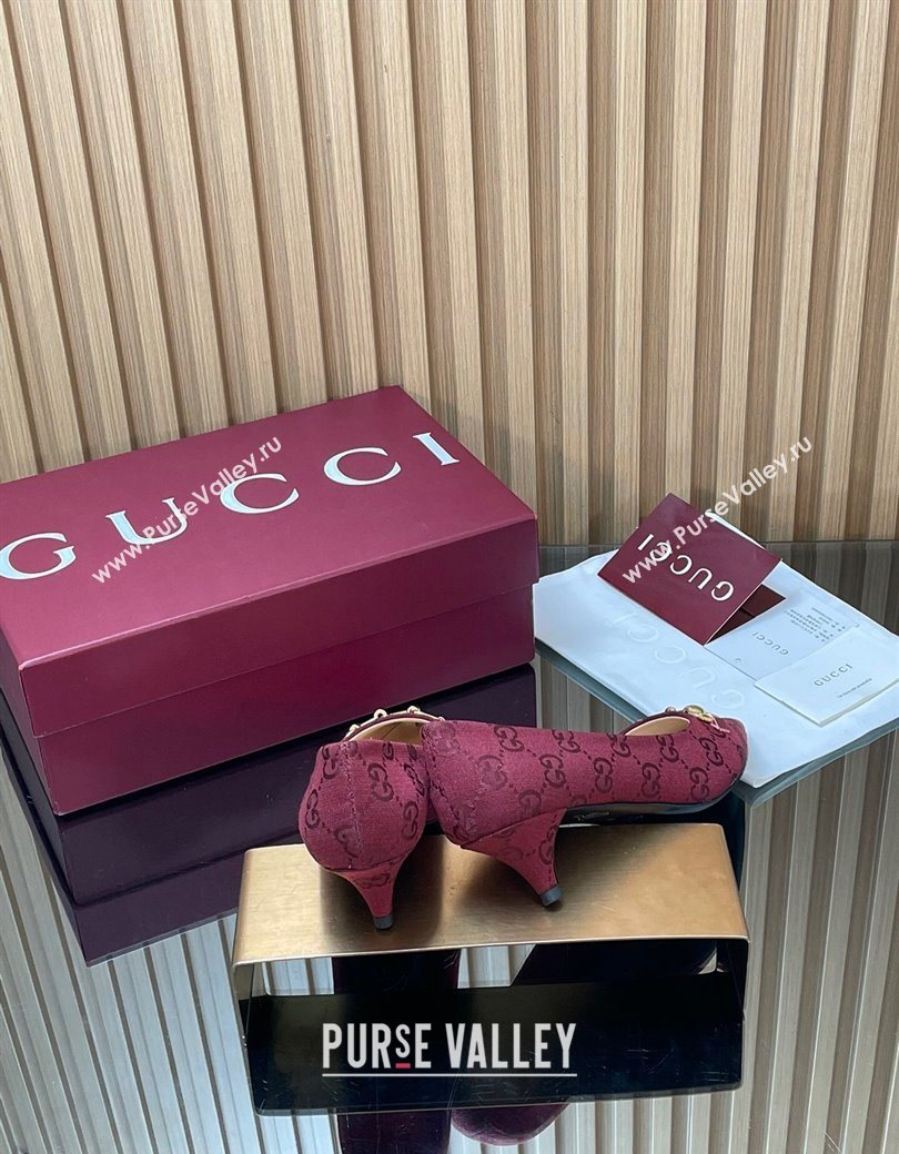 Gucci GG Canvas Pumps 4.5cm with Horsebit Burgundy 2025 853466 (MD-251218058)