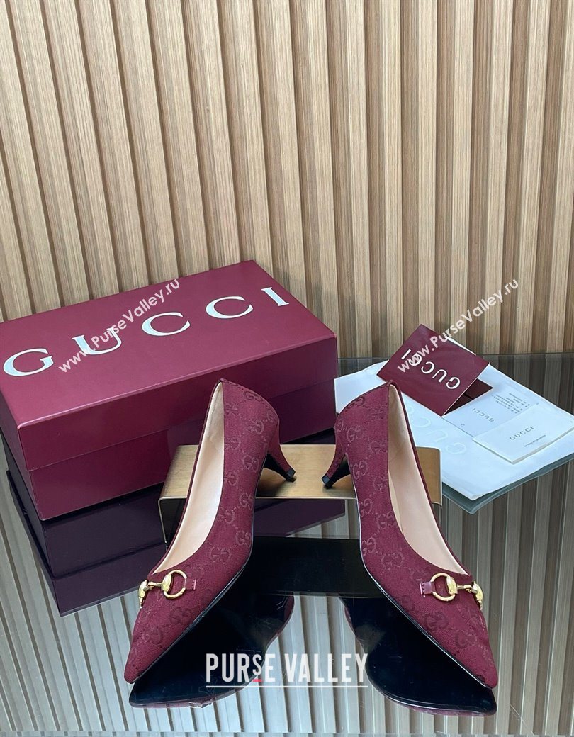 Gucci GG Canvas Pumps 4.5cm with Horsebit Burgundy 2025 853466 (MD-251218058)