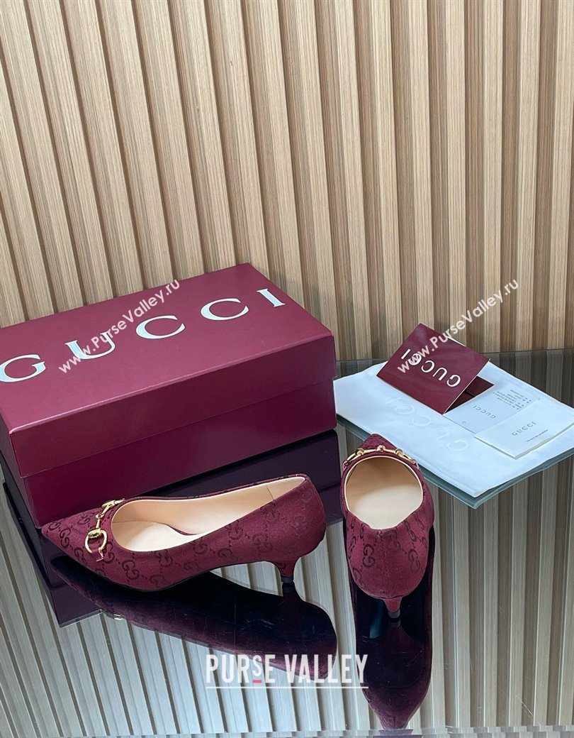 Gucci GG Canvas Pumps 4.5cm with Horsebit Burgundy 2025 853466 (MD-251218058)