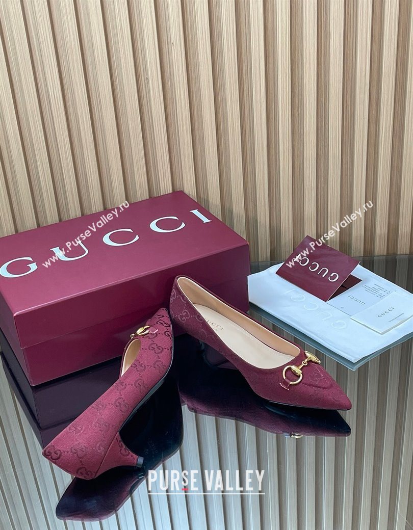 Gucci GG Canvas Pumps 4.5cm with Horsebit Burgundy 2025 853466 (MD-251218058)