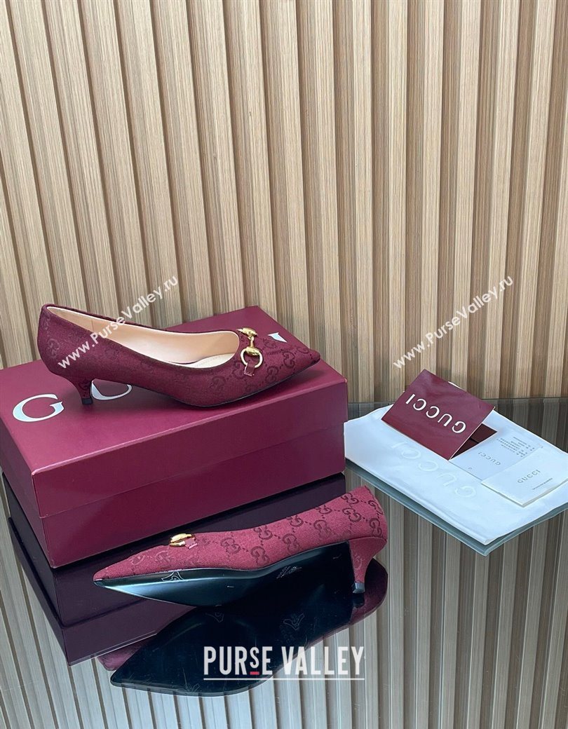 Gucci GG Canvas Pumps 4.5cm with Horsebit Burgundy 2025 853466 (MD-251218058)