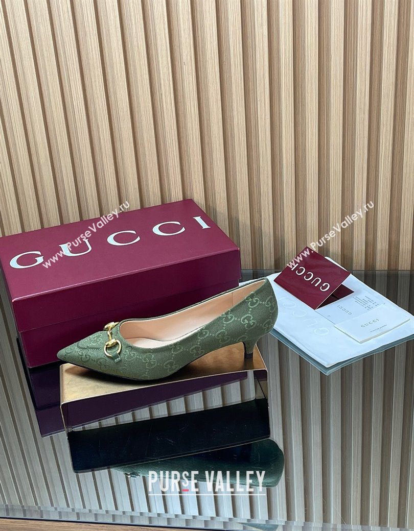Gucci GG Canvas Pumps 4.5cm with Horsebit Green 2025 853466 (MD-251218059)