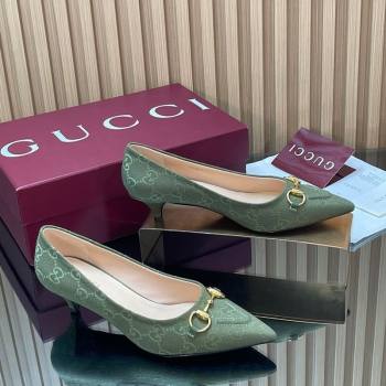 Gucci GG Canvas Pumps 4.5cm with Horsebit Green 2025 853466 (MD-251218059)