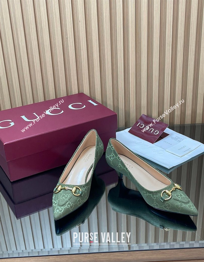 Gucci GG Canvas Pumps 4.5cm with Horsebit Green 2025 853466 (MD-251218059)