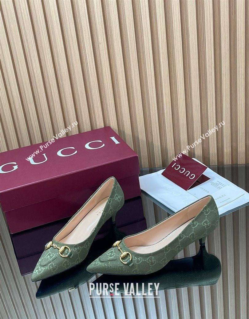 Gucci GG Canvas Pumps 4.5cm with Horsebit Green 2025 853466 (MD-251218059)
