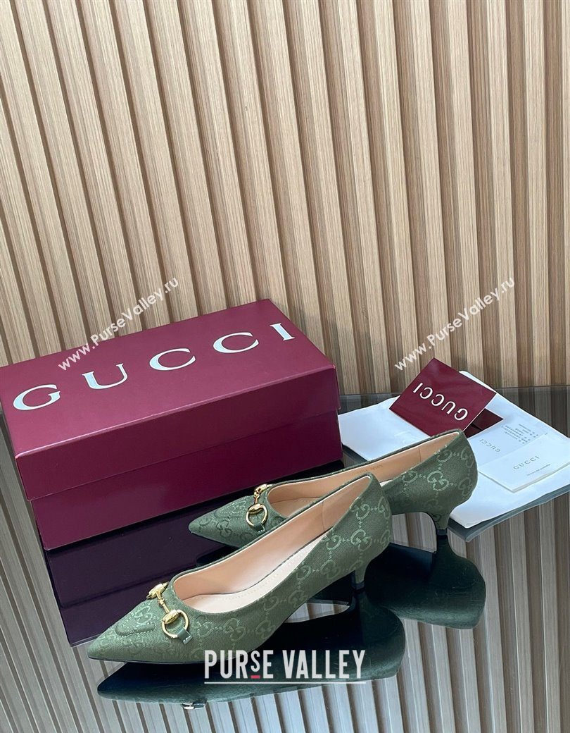 Gucci GG Canvas Pumps 4.5cm with Horsebit Green 2025 853466 (MD-251218059)