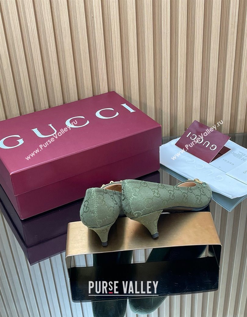 Gucci GG Canvas Pumps 4.5cm with Horsebit Green 2025 853466 (MD-251218059)