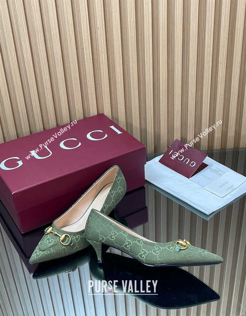 Gucci GG Canvas Pumps 4.5cm with Horsebit Green 2025 853466 (MD-251218059)