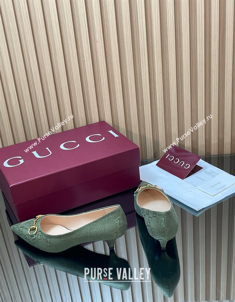 Gucci GG Canvas Pumps 4.5cm with Horsebit Green 2025 853466 (MD-251218059)
