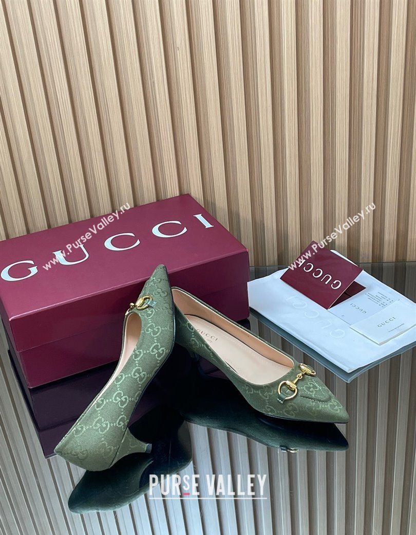 Gucci GG Canvas Pumps 4.5cm with Horsebit Green 2025 853466 (MD-251218059)