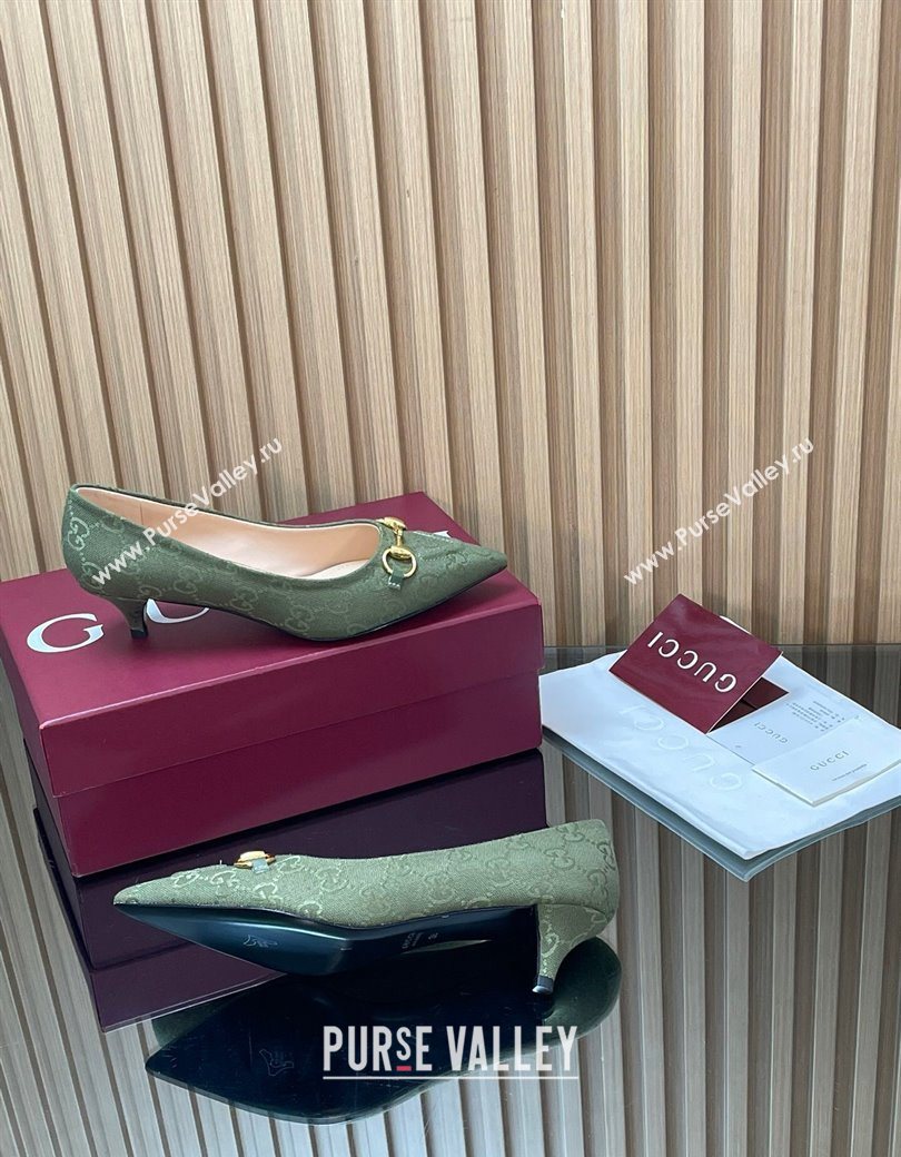 Gucci GG Canvas Pumps 4.5cm with Horsebit Green 2025 853466 (MD-251218059)