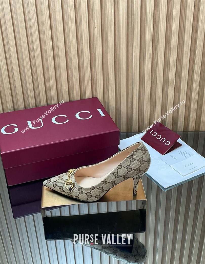 Gucci GG Canvas Pumps 8.5cm with Horsebit Beige 2025 853466 (MD-251218060)