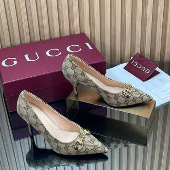 Gucci GG Canvas Pumps 8.5cm with Horsebit Beige 2025 853466 (MD-251218060)