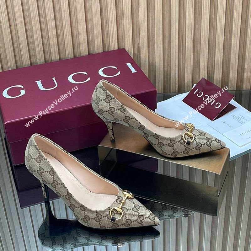 Gucci GG Canvas Pumps 8.5cm with Horsebit Beige 2025 853466 (MD-251218060)