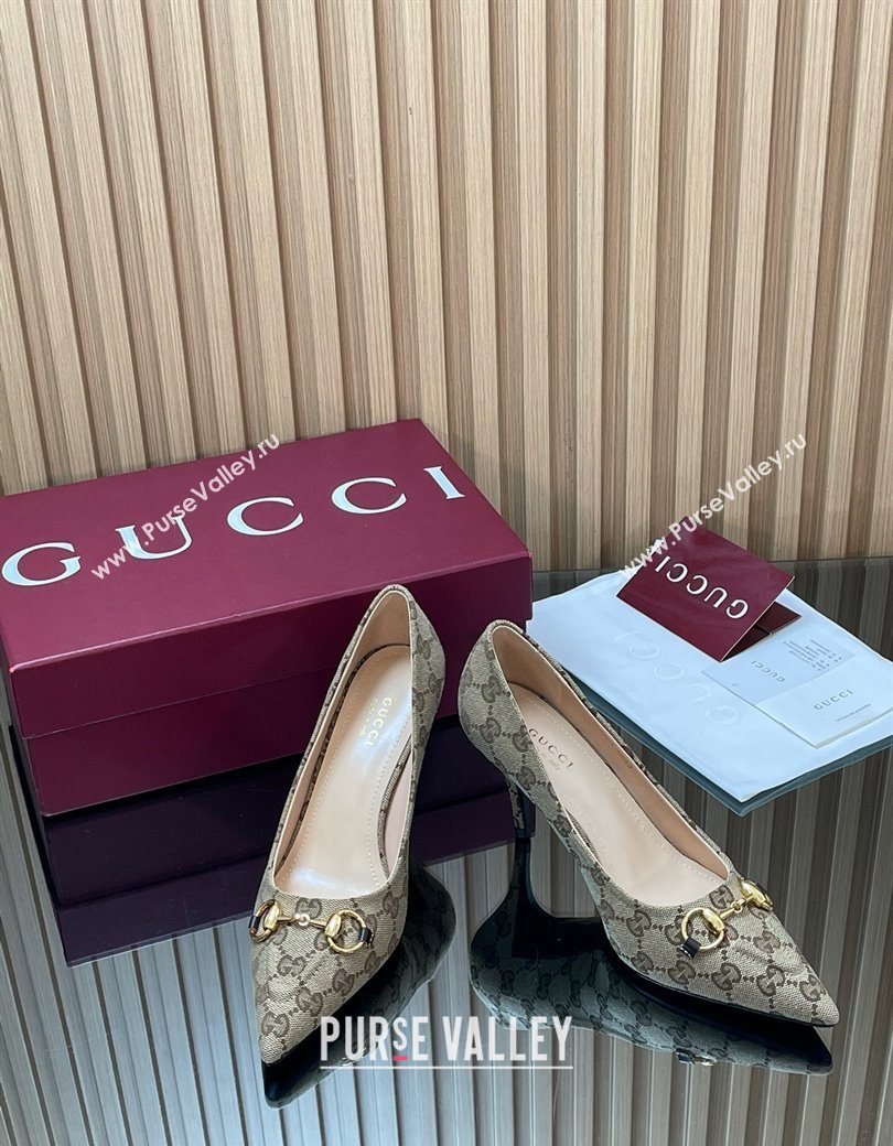 Gucci GG Canvas Pumps 8.5cm with Horsebit Beige 2025 853466 (MD-251218060)