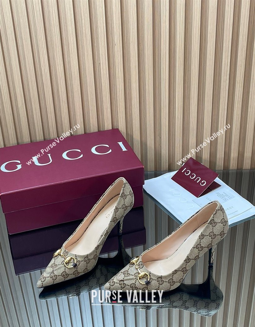 Gucci GG Canvas Pumps 8.5cm with Horsebit Beige 2025 853466 (MD-251218060)