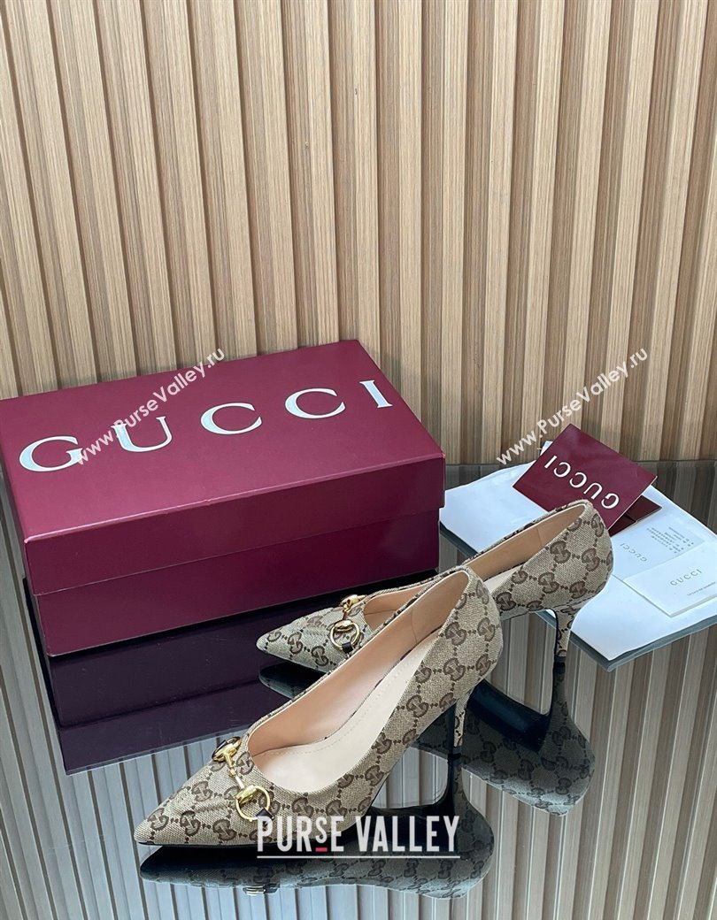 Gucci GG Canvas Pumps 8.5cm with Horsebit Beige 2025 853466 (MD-251218060)