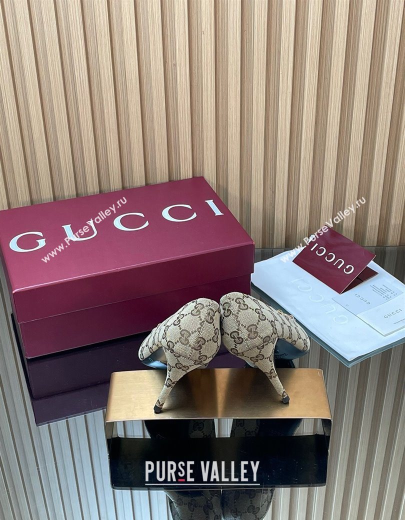 Gucci GG Canvas Pumps 8.5cm with Horsebit Beige 2025 853466 (MD-251218060)