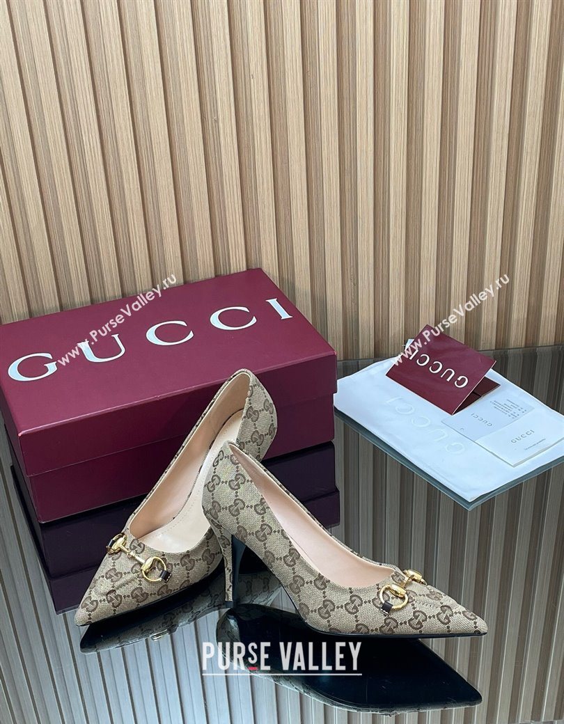 Gucci GG Canvas Pumps 8.5cm with Horsebit Beige 2025 853466 (MD-251218060)
