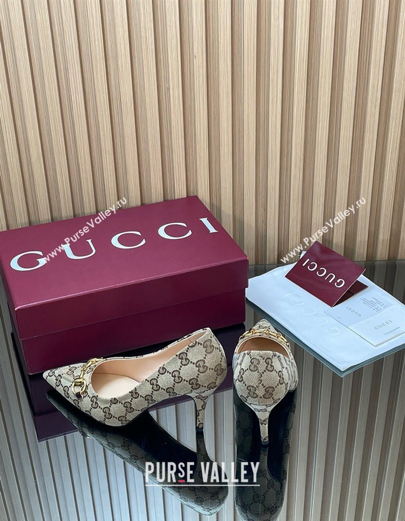 Gucci GG Canvas Pumps 8.5cm with Horsebit Beige 2025 853466 (MD-251218060)