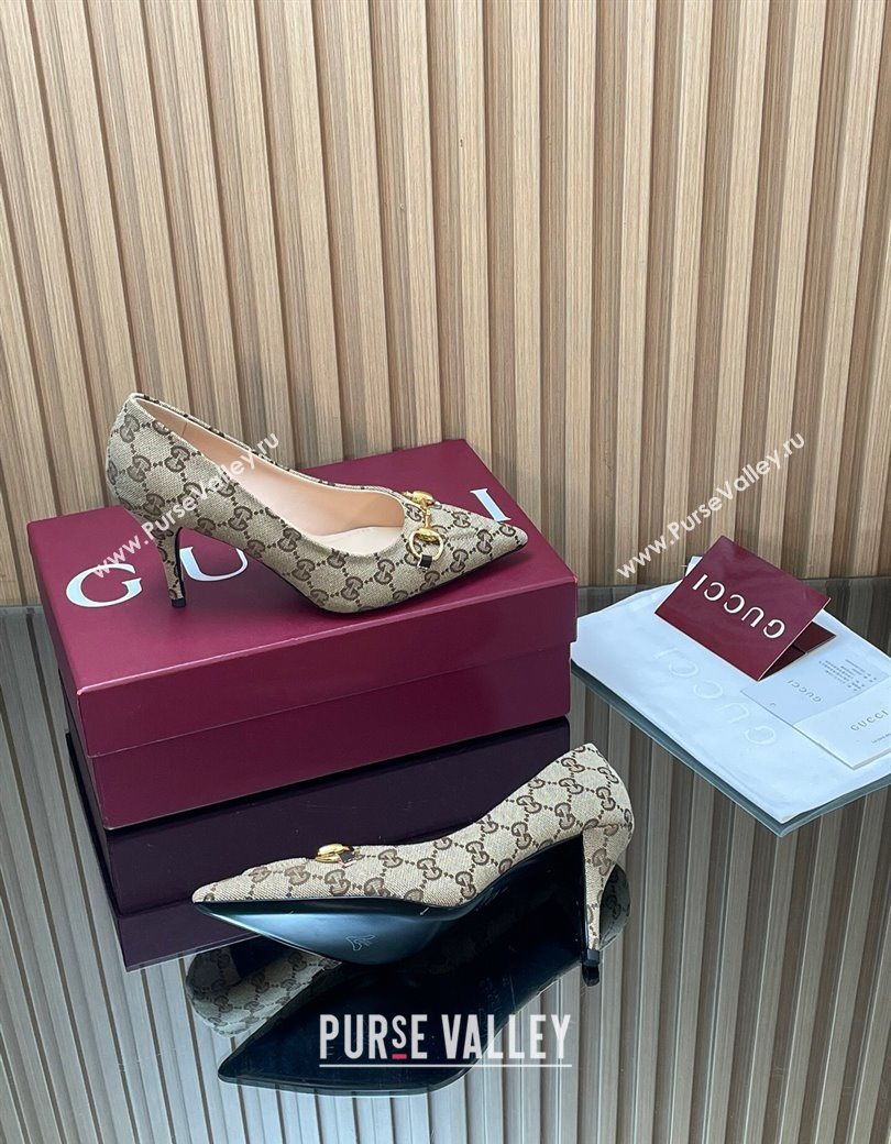 Gucci GG Canvas Pumps 8.5cm with Horsebit Beige 2025 853466 (MD-251218060)