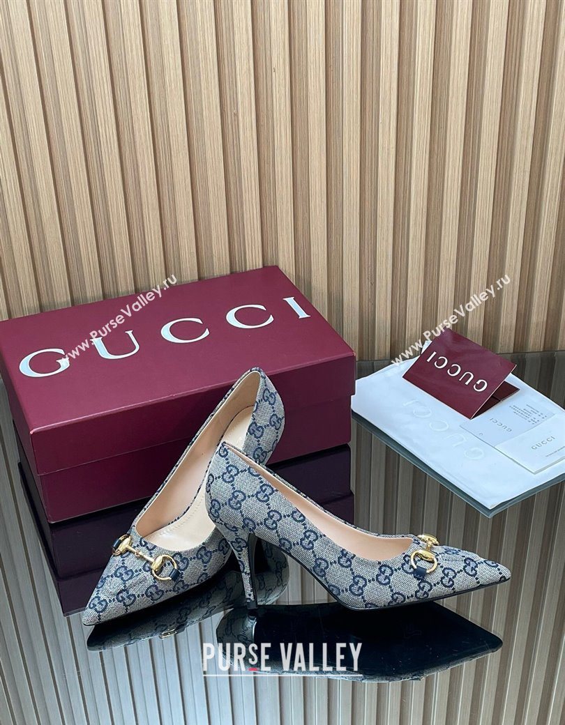 Gucci GG Canvas Pumps 8.5cm with Horsebit Grey 2025 853466 (MD-251218061)